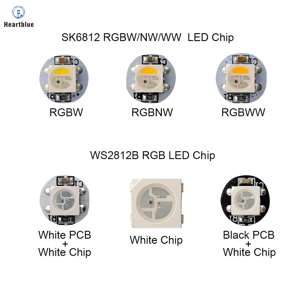 DC5V, Black/White, WS2812B & WS2812 RGB LED Chips (Individually Addressable), SMD 5050 RGB Chips, Embedded LEDs