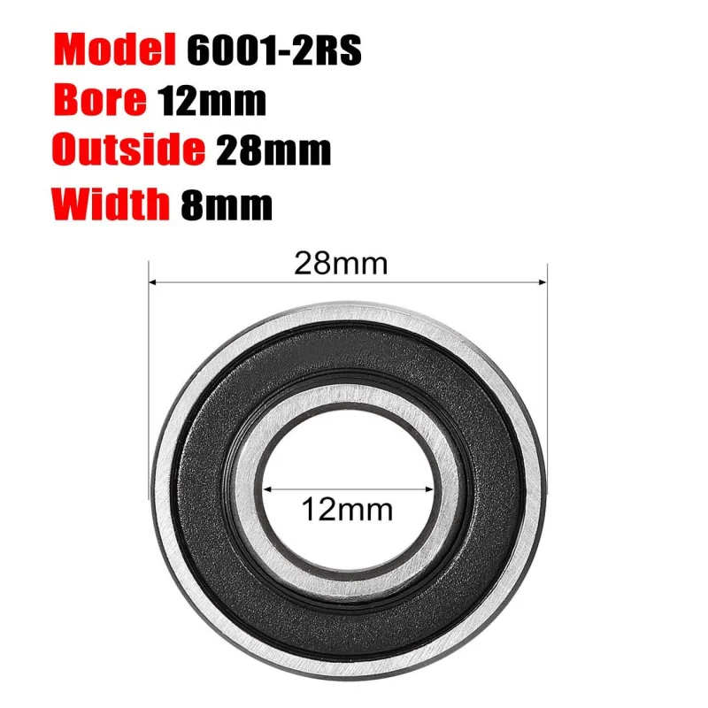 6001-2RS Ball Bearing 6001 Bearing Small Bearing 12mm ID 28mm OD 8mm Width ABEC3 High Speed Double Sealed Bearings (2 Pack)
