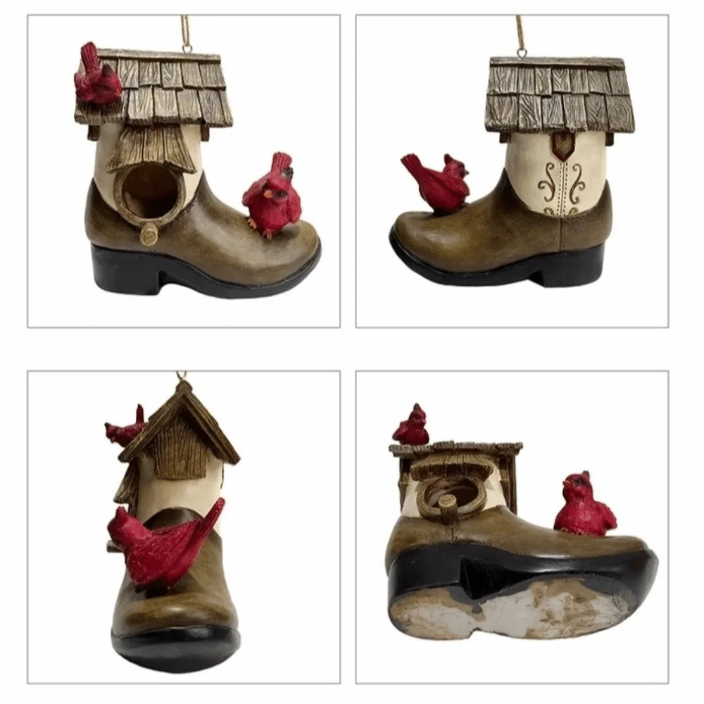 Fake Hand-Woven Simulated Boot Bird Nest Shoe Shape Hangable Hanging Hummingbird House Bird's Nest Cage Resin Bird House Garden