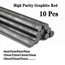 10pcs Black Carbon Rod Graphite Electrode Cylinder Rods Bars 100mm For Industry High Temperature Conductive Carbon Rods