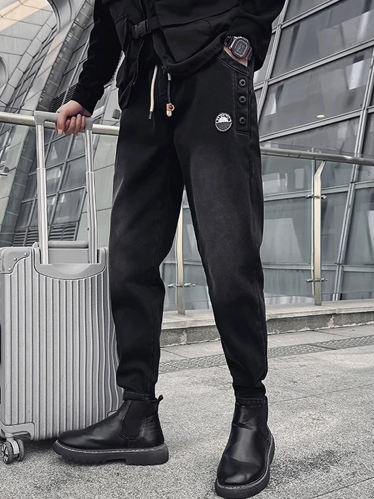 

Мужские зимние утепленные джинсовые брюки с манжетами и подкладкой из флиса для работы и повседневной носки, молодежный стиль