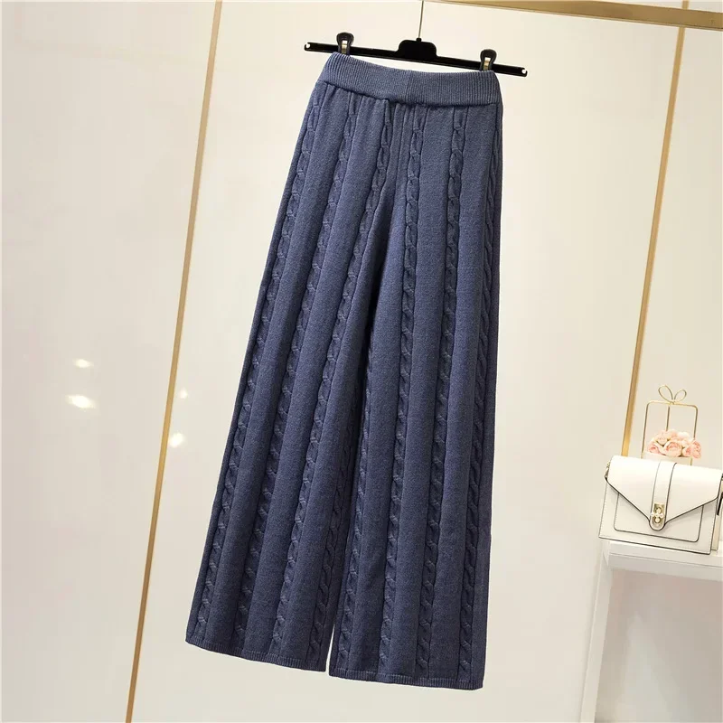 Winter Knitted Wide Leg Pants Women High Waist Loose Knitted Straight Leg Pants Casual Cropped Wide Leg Pants Female Tops Y2k
