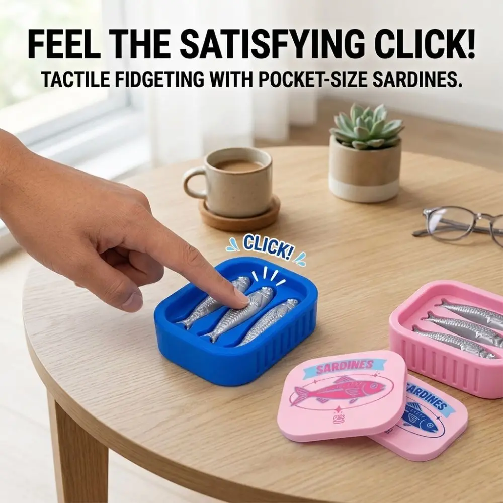 3D Printed Sardine Can Clicker Mechanical Button Click Sound Fun Finger Click Sardine Tactile Feedback Ocean Theme