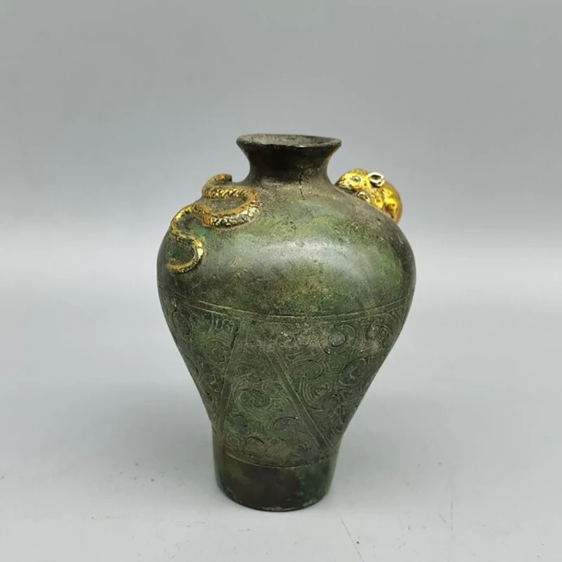 Gilt Snake and Rat , Home Living Room Decoration, Antique Collection, Brassware, Brass Jar Ornament