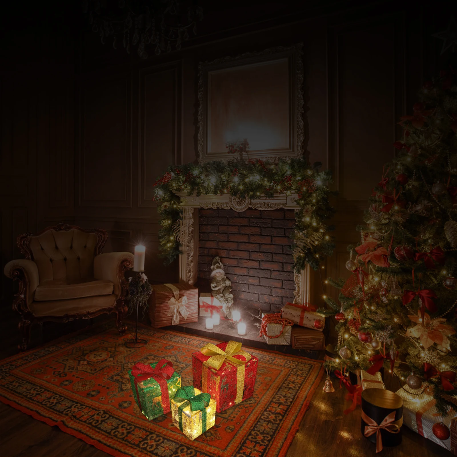 

1 set 1 Set Christmas Lights Boxes Decorations Lighted Gift Box For Holiday Party Indoor Outdoor Use Xmas Decorative Gift Boxes