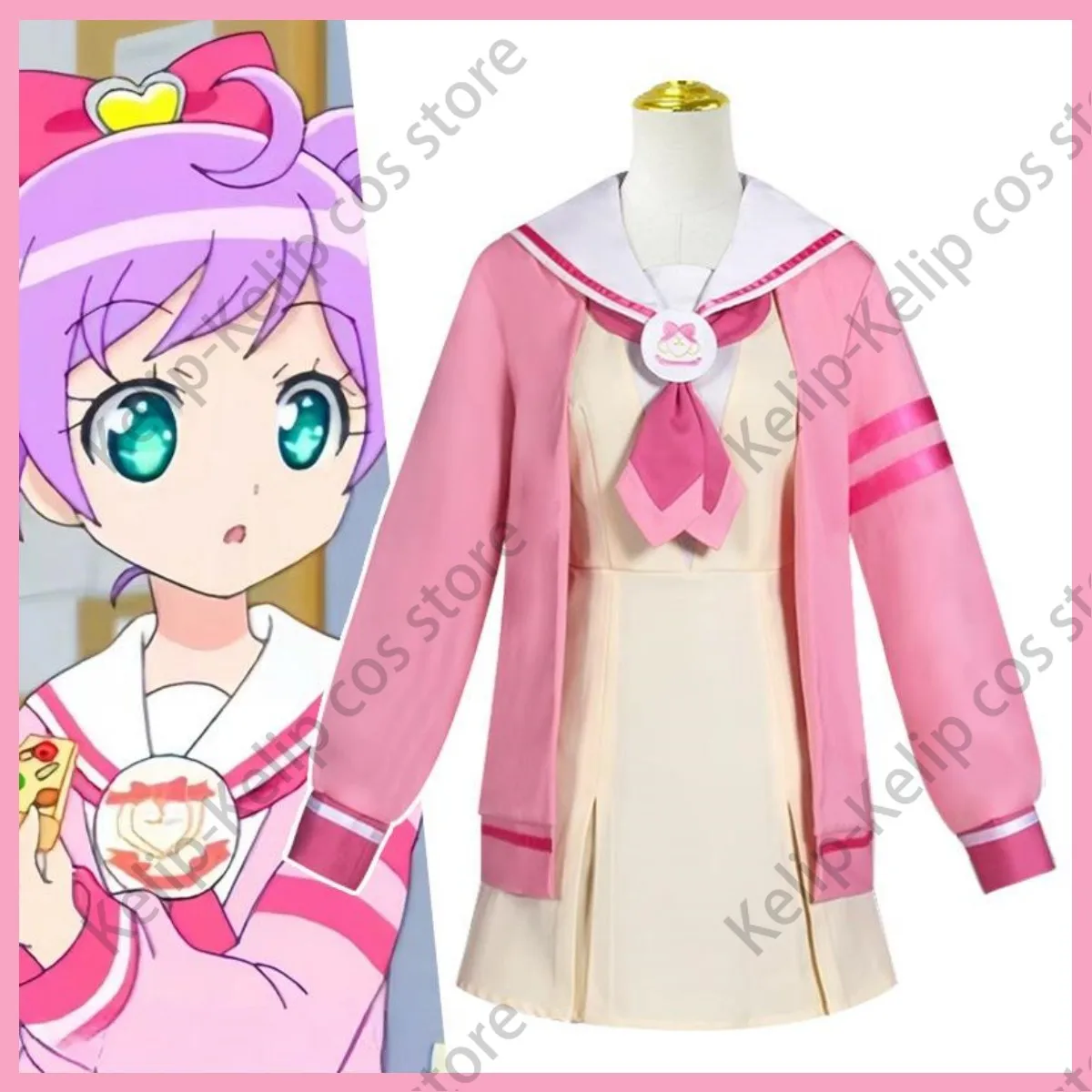 Anime Pripara Manaka Laala Cosplay Costume SoLaMi Smile Childhood Pink School Uniform Coat Yellow Dress Woman Lovely Campus Set