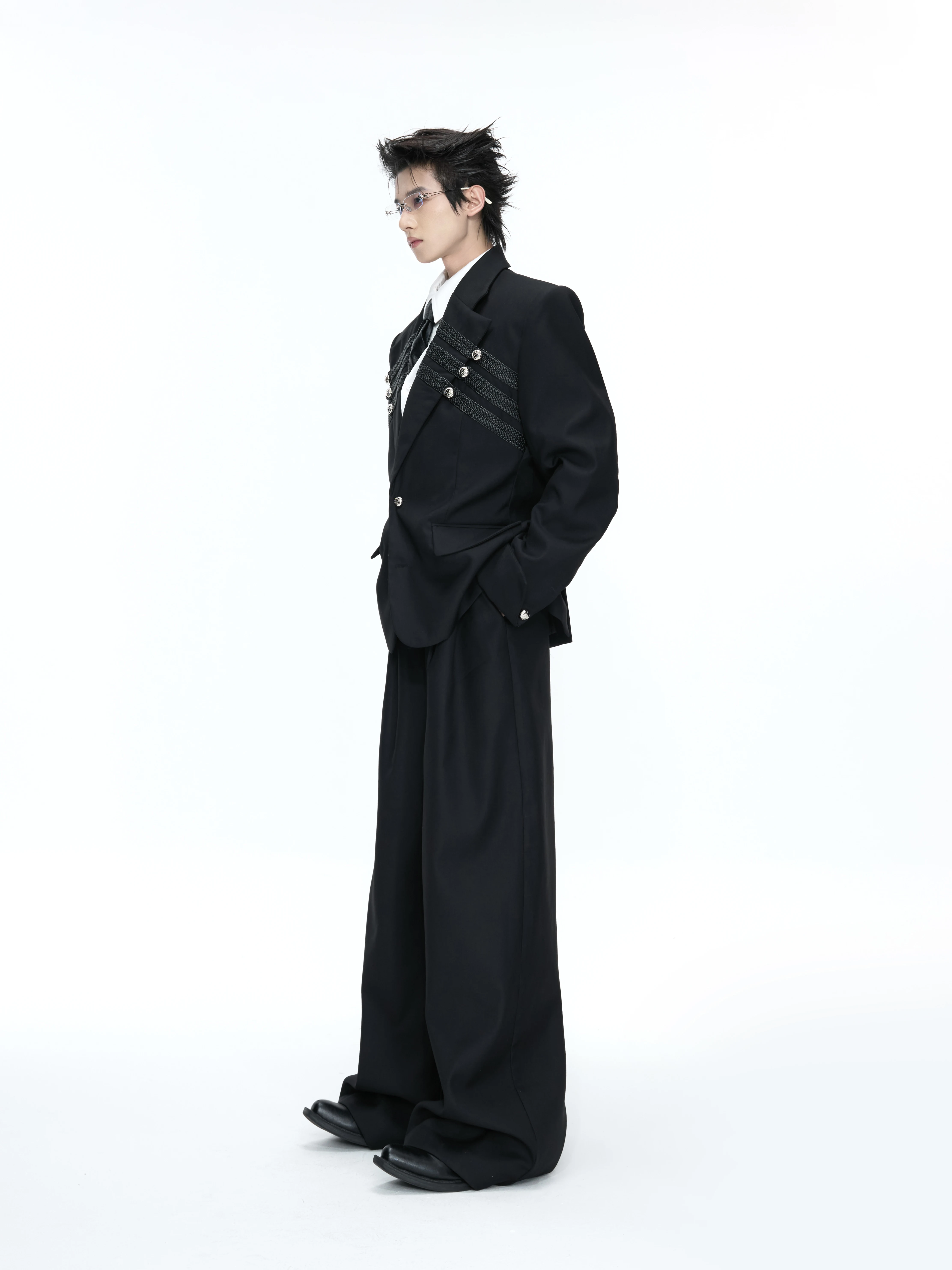 Argue Original Court Style Knitted Waistcoat Double Breasted Shoulder Padded Suit Jacket Fashionable Youth Travel Wear Polyes...