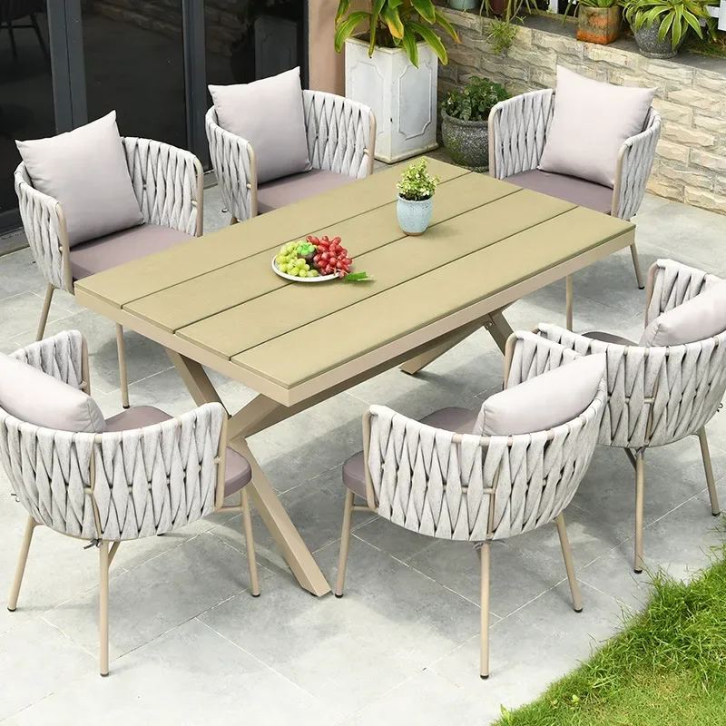 Outdoor Nordic courtyard plastic wood table, outdoor home terrace simple rattan chair
