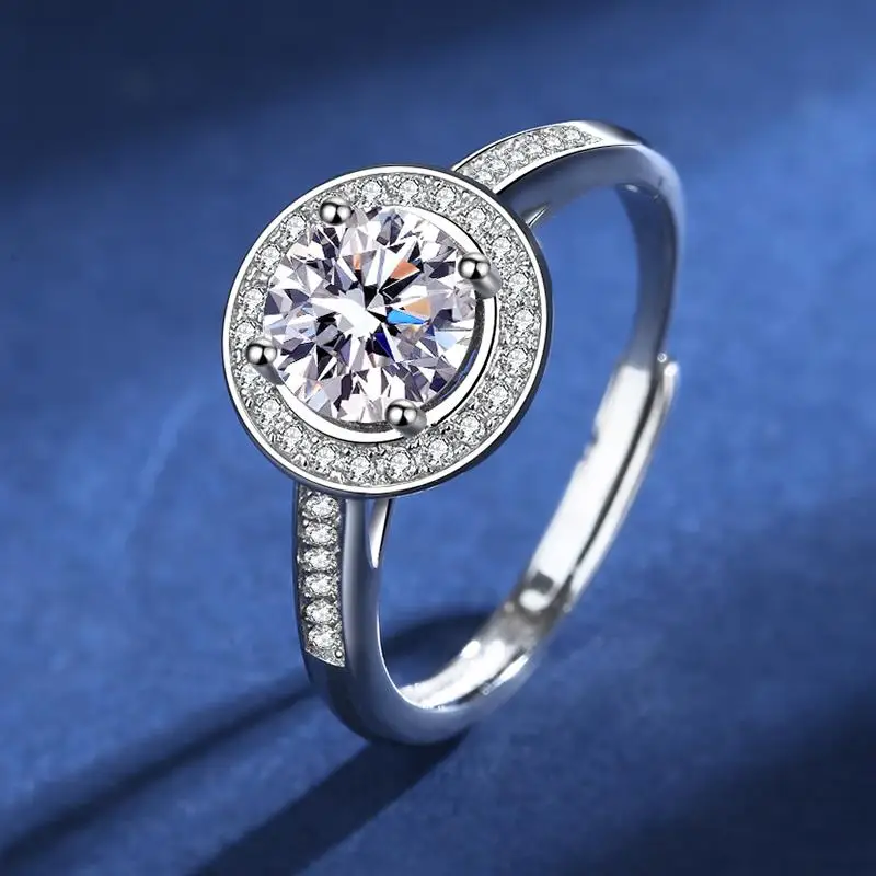 

Jewelry S925 silver D color 1 carat round bag carbon silica ring women's diamond ring proposal ring