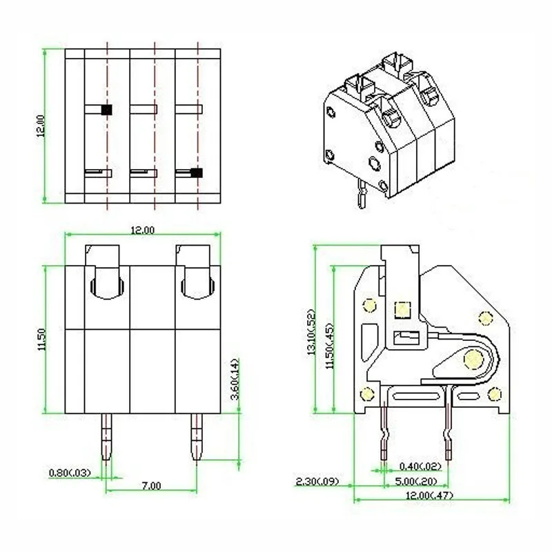 100PIN DG250 7.0mm KF250 PCB SPRING TERMINAL BLOCKS 2PIN ~ 12PIN CONNECTOR PTSA 0,5/ 2-3,5-Z - 1985195 PHOENIX  MX522