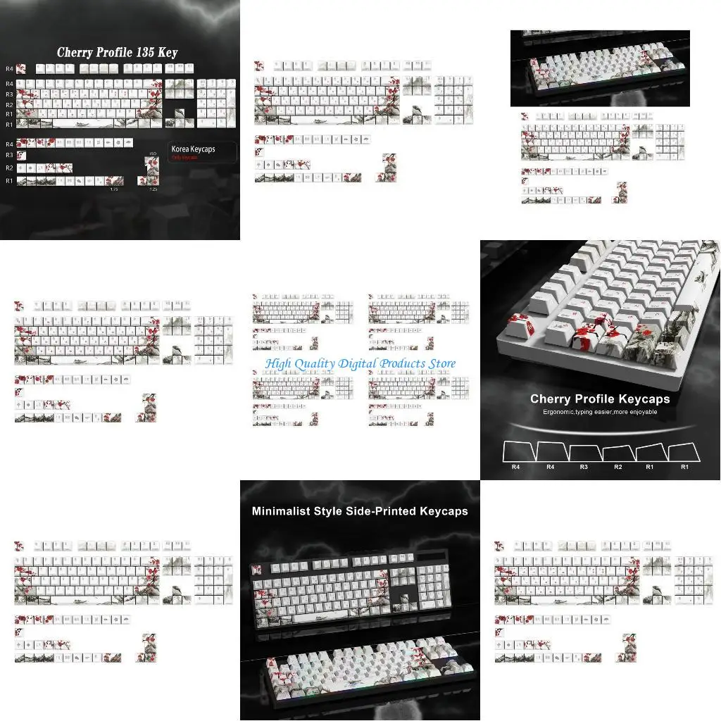 U2JE 135pcs KeycapsPlum Blossom Theme CherryProfile Keycap Russian Korean Japanese For 61 108 Mechanical Keyboards Keycaps