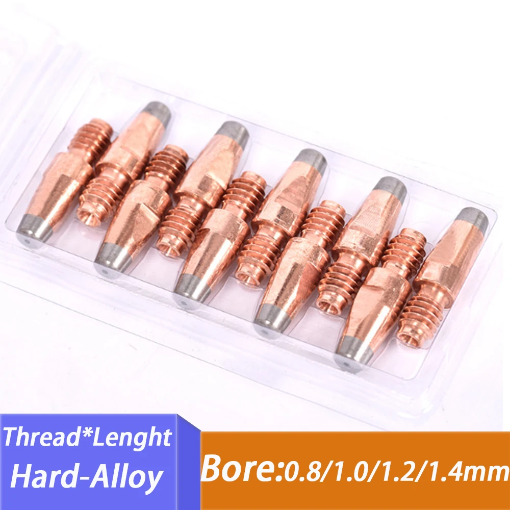 1pcs 0.8/1.0/1.2/1.4mm Bore MIG Welding Hard-Alloy Composite Contact Tip M6*40 M6*45 M8*30 M10*40 Welding Torch Spare Parts