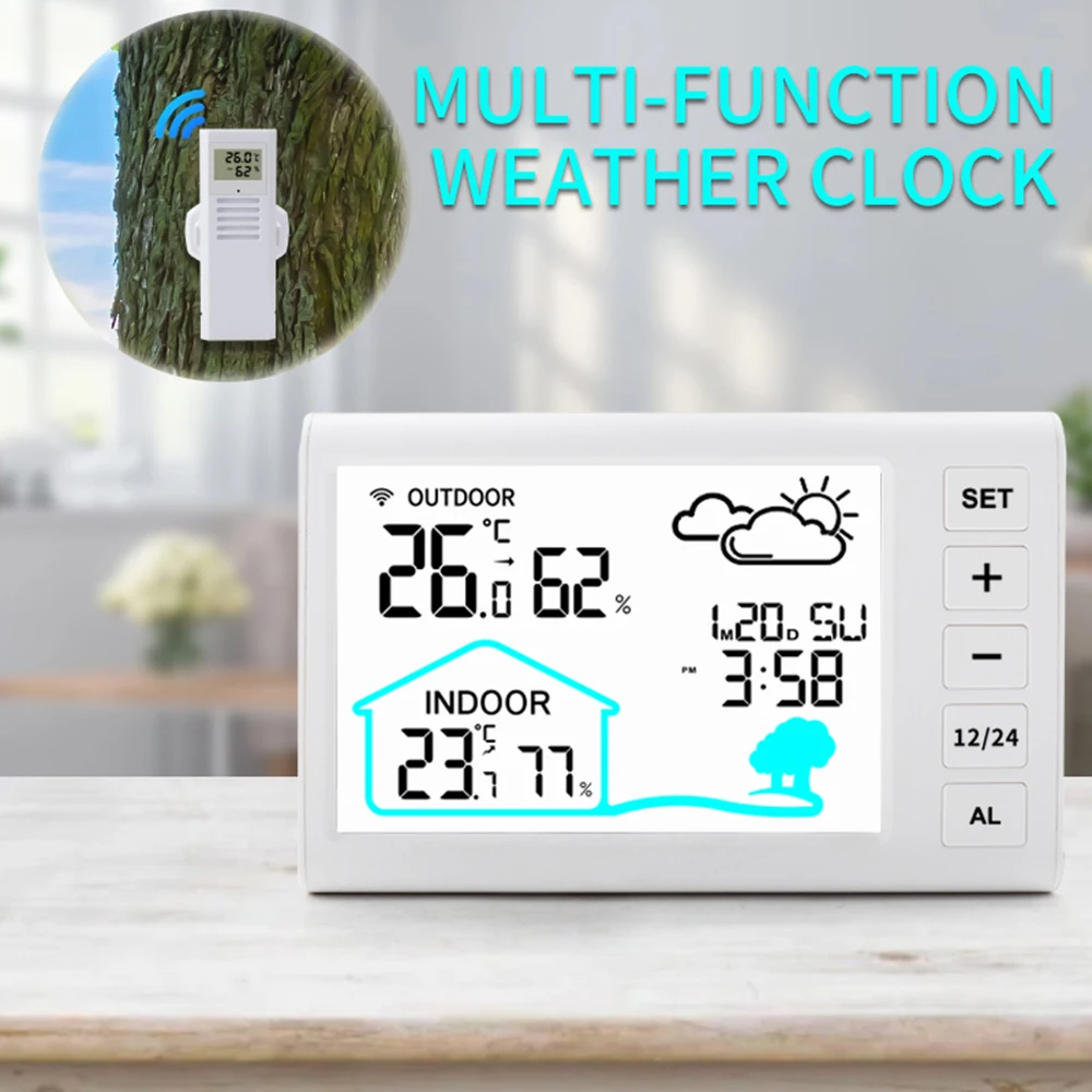 Digital Hygrometer Thermometer Indoor Outdoor Thermometer Wireless Temperature and Humidity Gauge Monitor with 1 Sensors