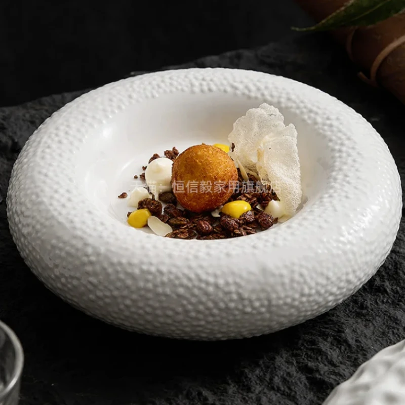 White Thickened Tableware Set: Dinner Plate, Cold Dishes, Sashimi Disc, Soup Plates, Fruit Salad Bowl, Sushi & Dessert Plates