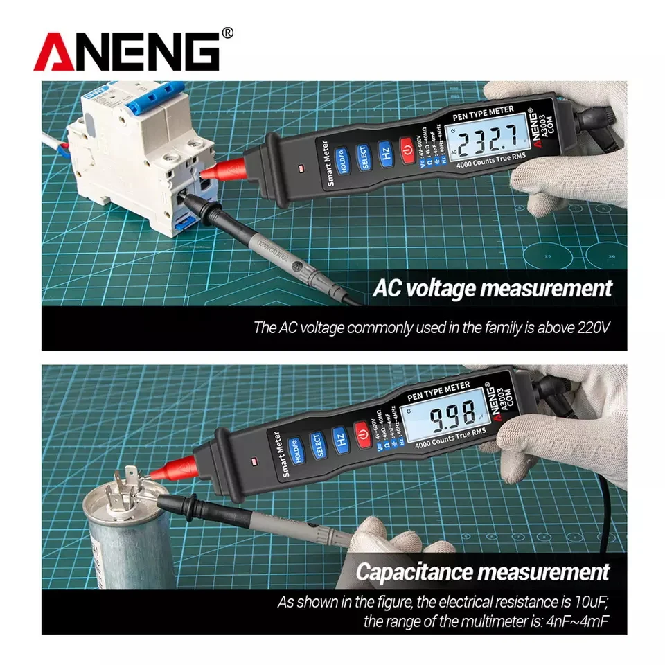 ANENG A3003 professional digital multimeter 4000 readings intelligent contactless voltage indicator AC/DC Hz Capacitance Testers