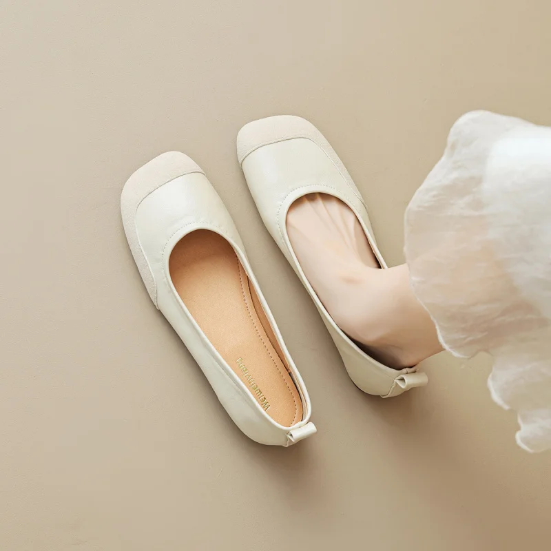 

Square-toed women's summer flat retro slip-on loafers, shallow soft-soled ballet shoes
