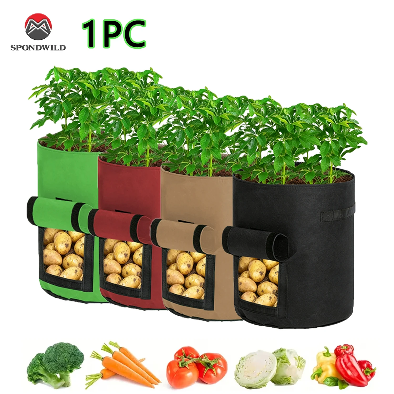 1PC 5/7 Gallon Large Diameter Potato Grow Bag, Non-Woven Fabric Planting Bag for Vegetables, Seedlings & Root Crops