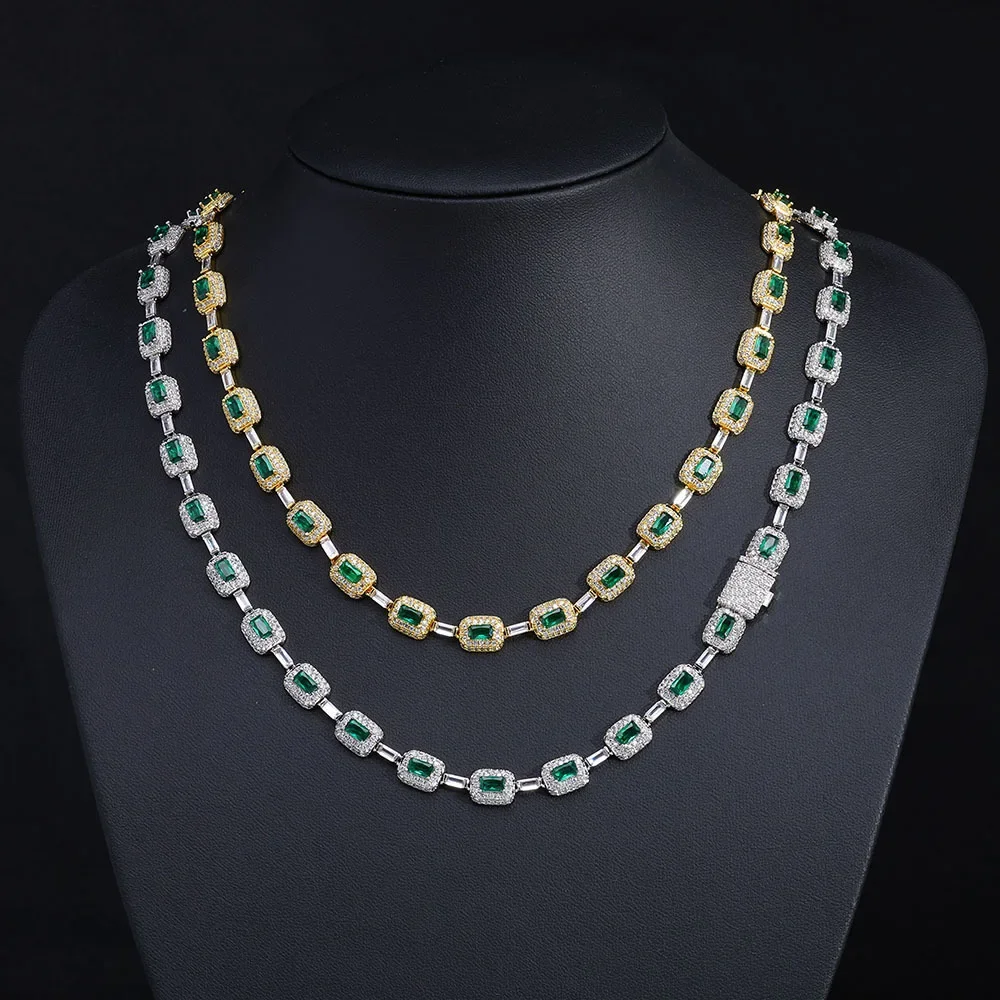 925 Sterling Silver Miami Cuban Link Chain Hip-hop Colored Gemstones Jewelry Niche High-end Jewelry Emerald Zircon Wholesale