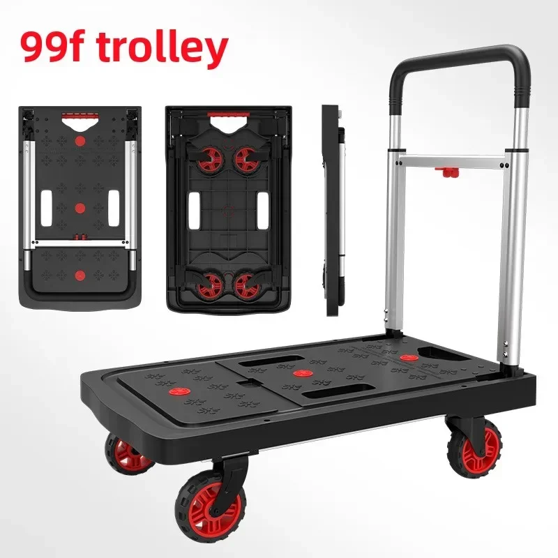 A Trolley Small Pull Cart Square Tube Reinforced Truck Folding Flatbed Silent Four-wheel Trailersturdy And Durable Durable