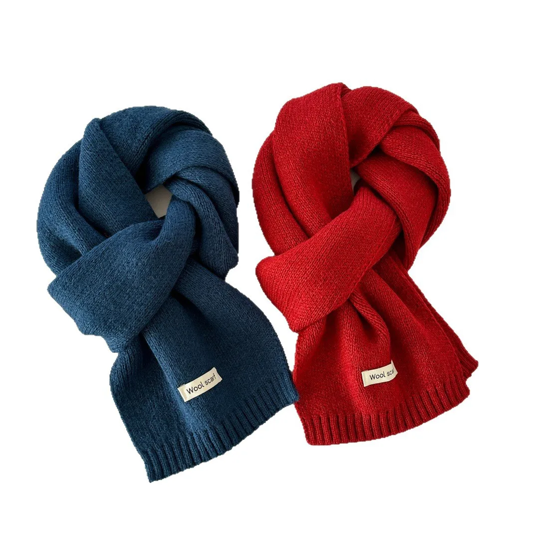 New Solid Color Wool Knitted Scarf 155x27cm Thick Warm Soft Korean Style Neck Warmer Unisex Classic Winter Scarves Shawl Wrap