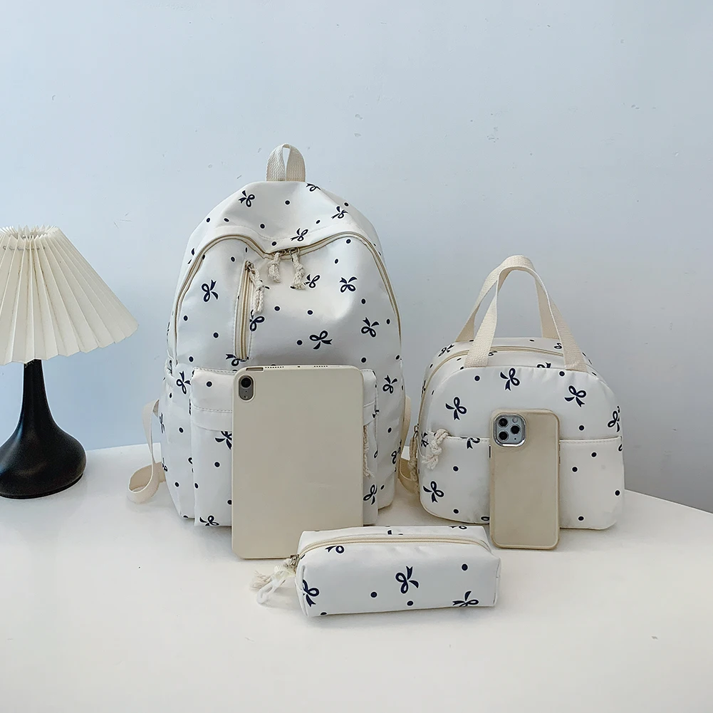 3 unids/set mochila con estampado de lazo con bolso y estuche para lápices mochila de estudiante para niñas mujeres viaje