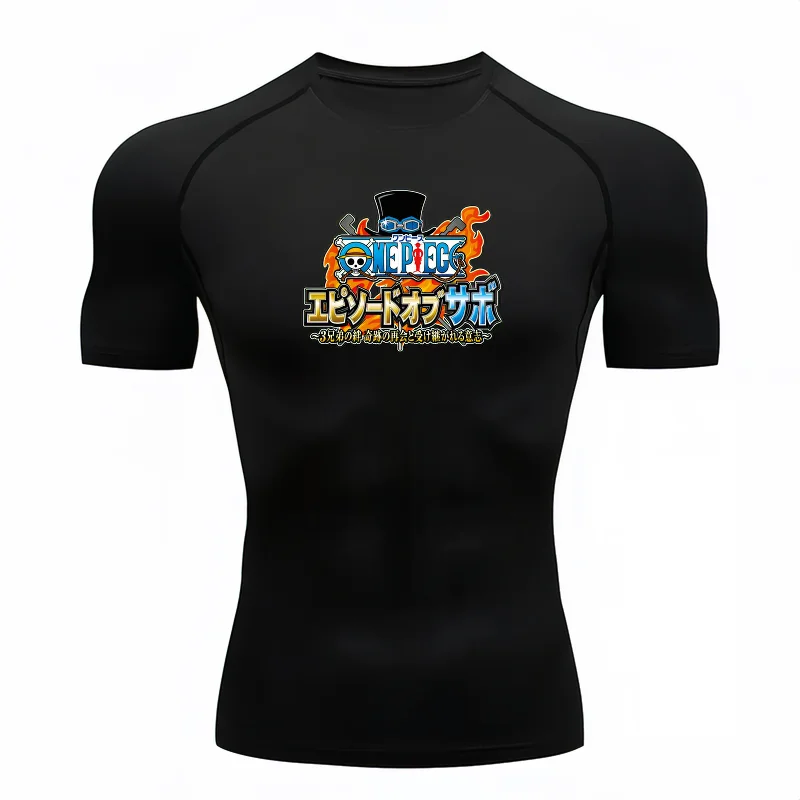 Bandai One Piece Sabo Episode Compression T-shirt Men Anime Print Fitness Gym Quick Dry Sportswear Breathable Streetwear Top