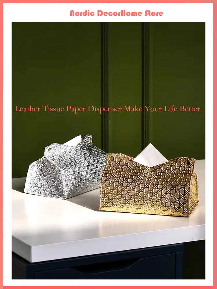 

Nordic Home Living Room Decoration Luxury Gold Tissue Box Leather Tissue Paper Holder Paper Towel Dispenser Toilet Tissue Holder