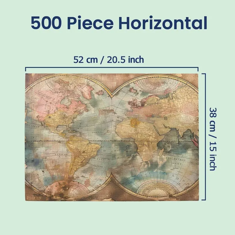 Quebra-cabeça de 500 peças para adultos - Mapa mundi vintage, textura envelhecida, cartografia retrô Quebra-cabeça