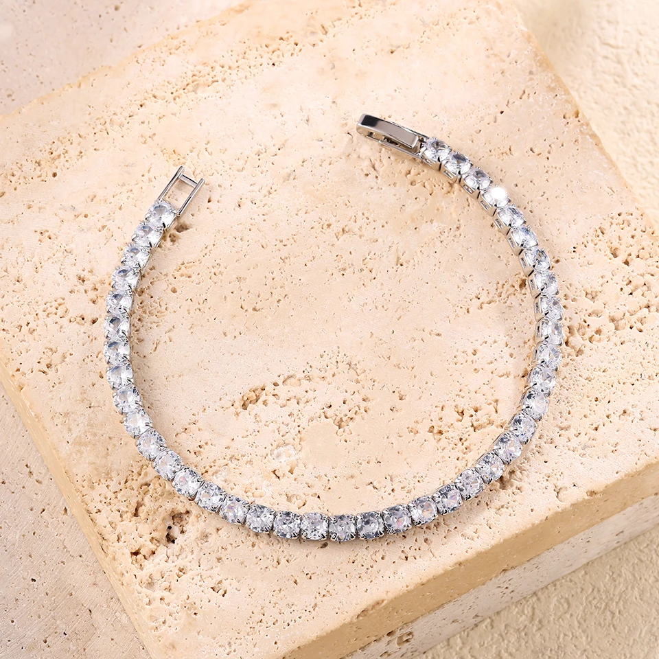 Yupsk 1/3 Stück Silberfarbene Funkelnde Zirkon-Strass Herz-Tennisarmbänder Edelstahl-Armreifen Modeschmuck – Detail 7