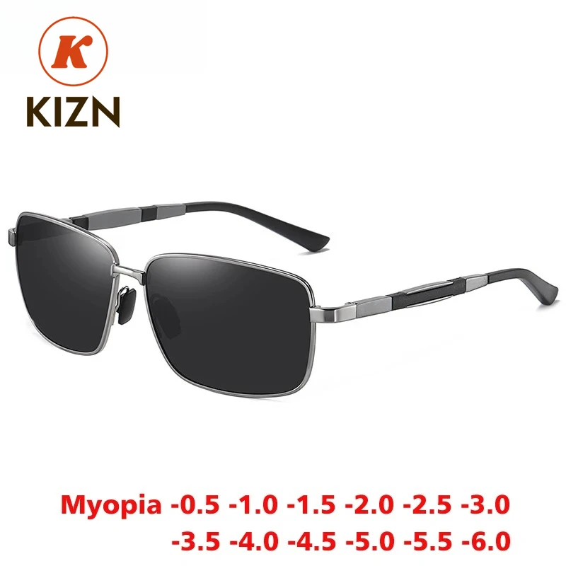 

KIZN Sports Aluminum Magnesium Myopia Sunglasses Men Women Polarized Square Goggles Driving Custom Prescription Glasses -0.50 to