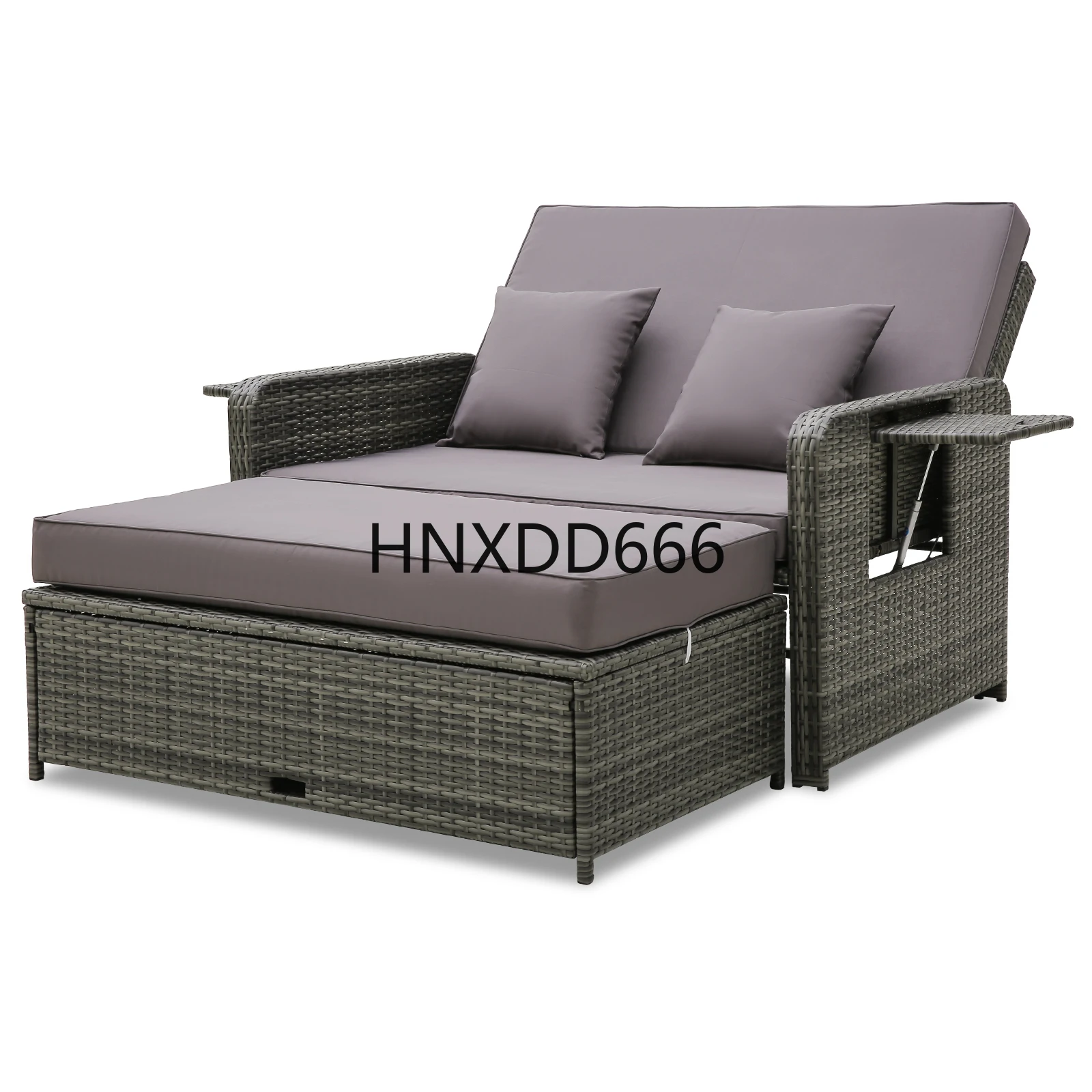 

Patio Rattan Daybed Set Wicker Loveseat Sofa with Ottoman Retractable Side Tray