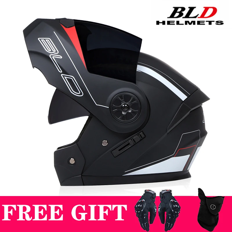 Helm sepeda motor, sarung tangan hadiah helm sepeda motor wajah terbuka Full Face Modular keselamatan lensa ganda Pria Wanita Dot disetujui Casco kualitas tinggi