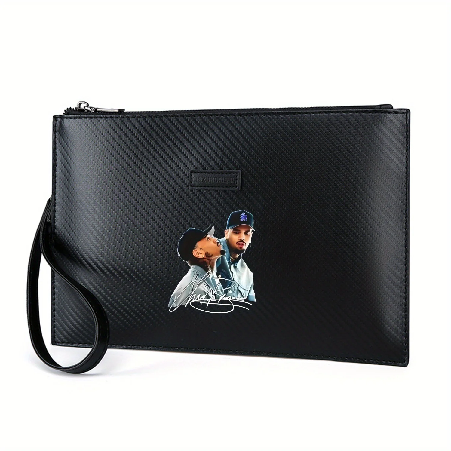 Two men stylish black caps cool Elegant Printed PU Men's Handbag Fashionable and Practical for Everyday Carry