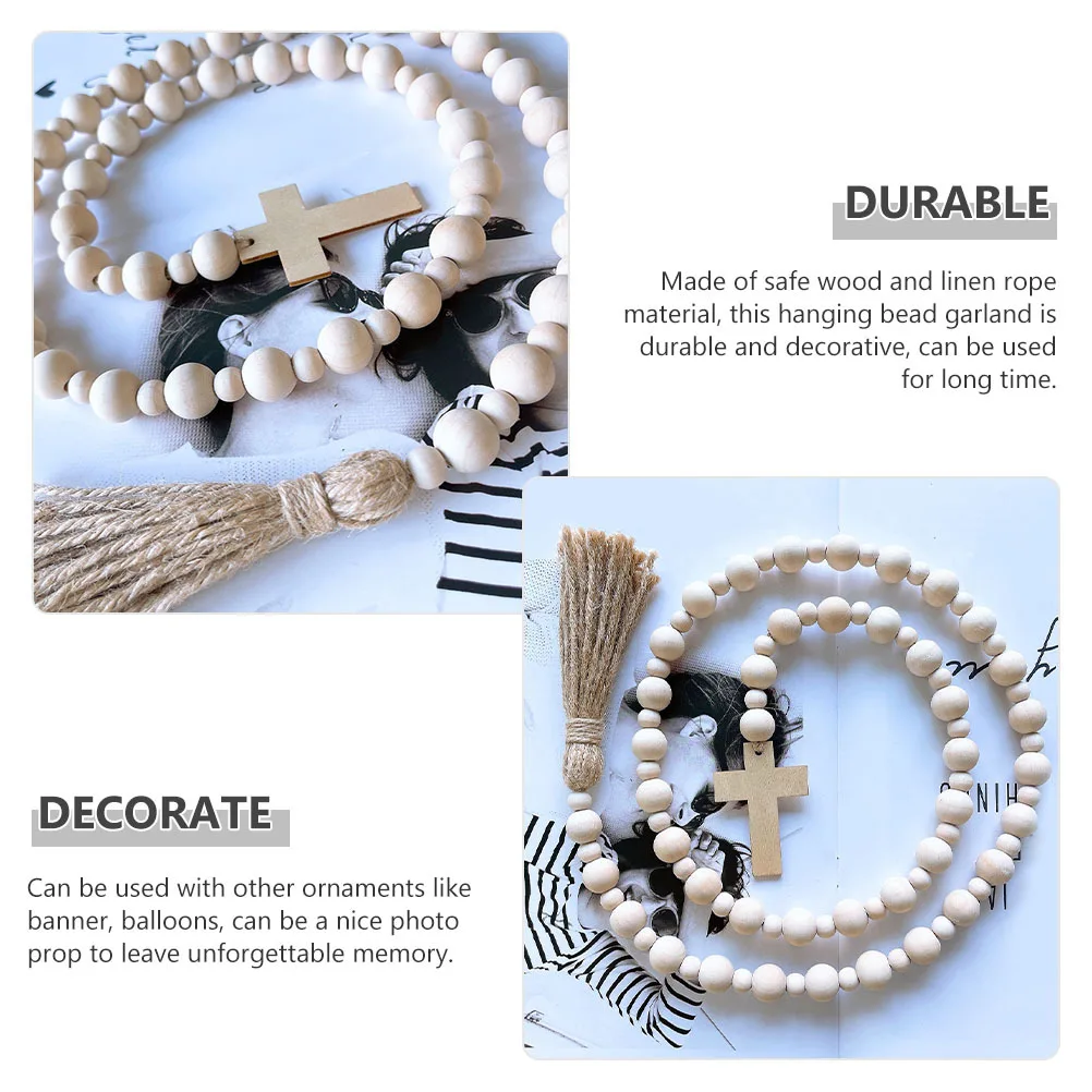 

Wooden Bead Tassel Cross Pendant Garland Easter Hanging Decoration Natural Wood Beaded Pendant Easter Decoration