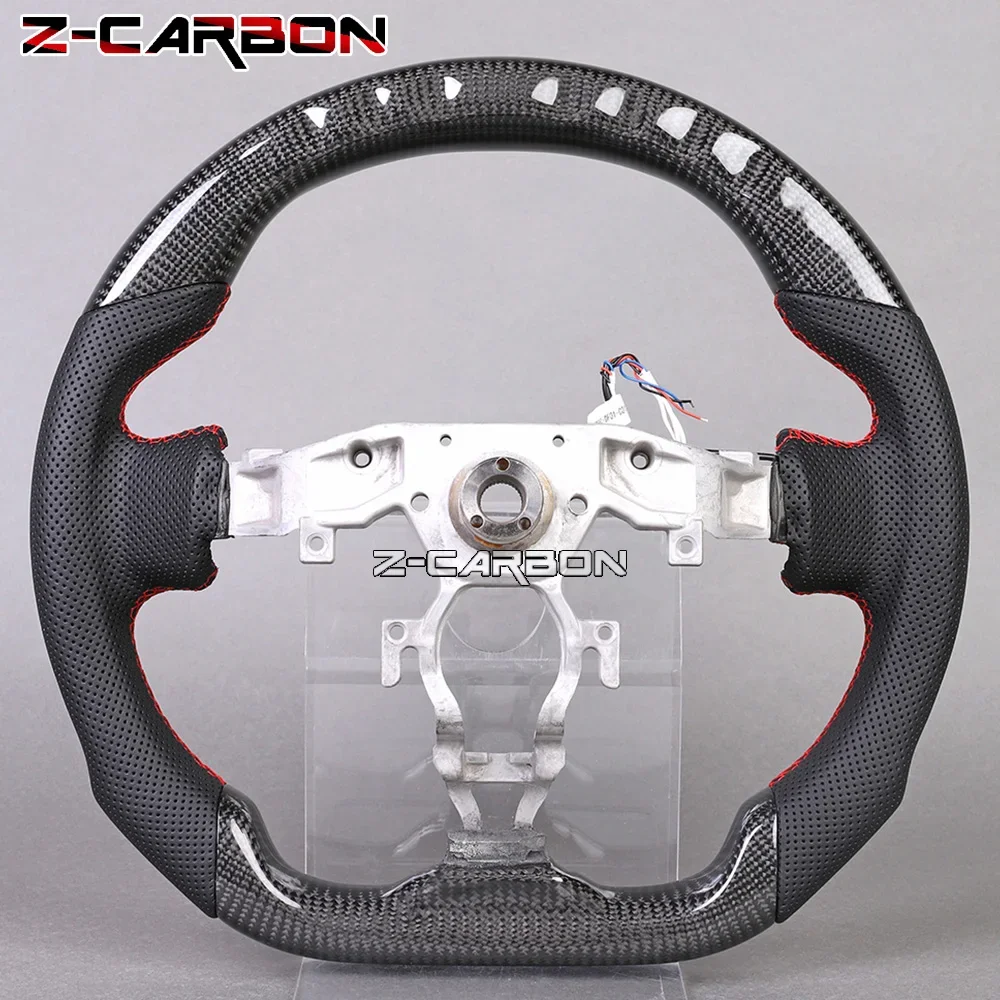 Real Carbon Fiber Steering Wheel Perforated Leather For Nissan 370Z 2009-2021 Red Stitching Racing Sport Wheel Car Accessories