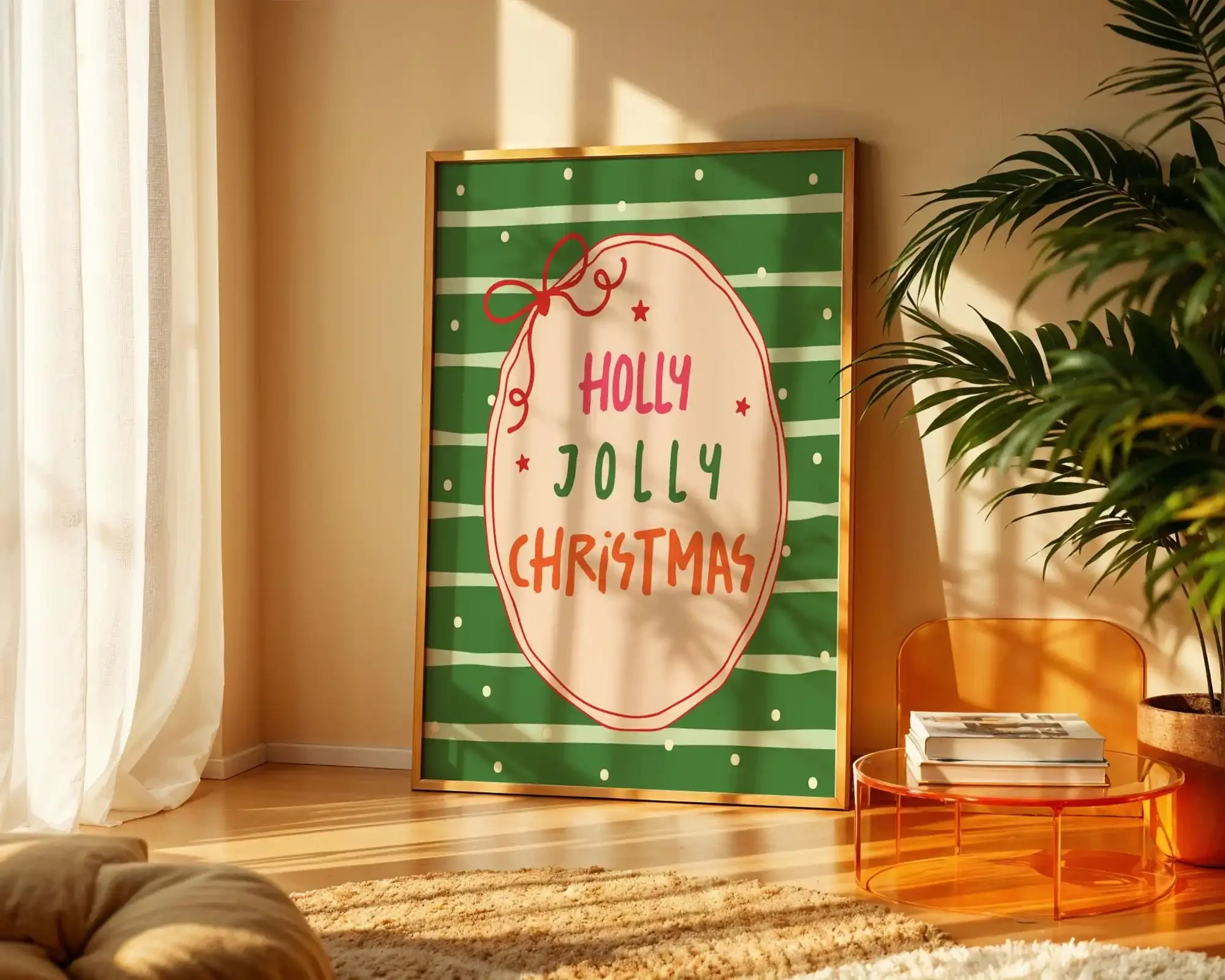 Frameless canvas paintings,1pc Modern Funny Holly Jolly Christmas Poster - Unframed Festive Holiday Wall Art Poster for Living R