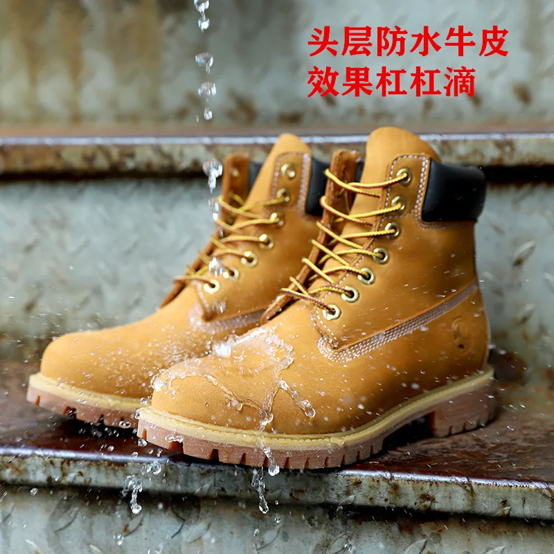 KOWM 2024 Hiking boots Men\'s High Help Work Suit Boots Cowhide Yellow Boots Cotton Shoes Climbing walking Boots ankle sneakers