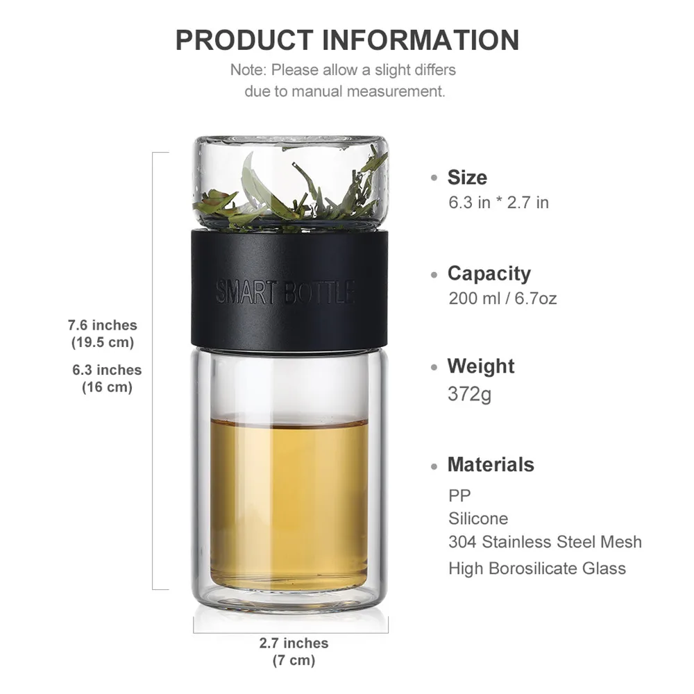 Oneisall-お茶の水のボトル,二重壁のガラス,ポータブル,ティーインフューザー,ステンレス鋼フィルター,フィルター