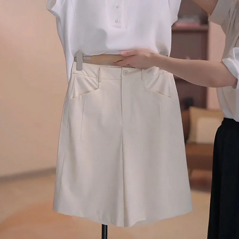 شورت بدلة بخمس نقاط للنساء صيفي رقيق وبسيط ومتعدد الاستخدامات بلون كاكي لباس خارجي على شكل حرف A سراويل غير رسمية #3