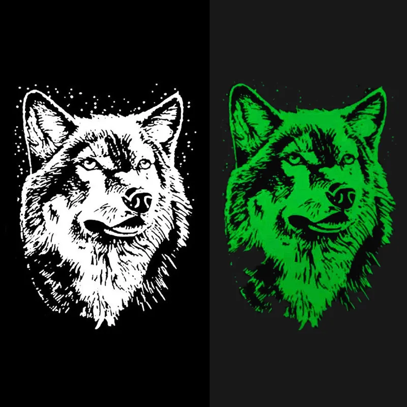 Heat Transfer PVC Patches Fluorescence Wolf DIY Clothes Stickers For Clothing Iron On Patches Animal Style For Music Festival