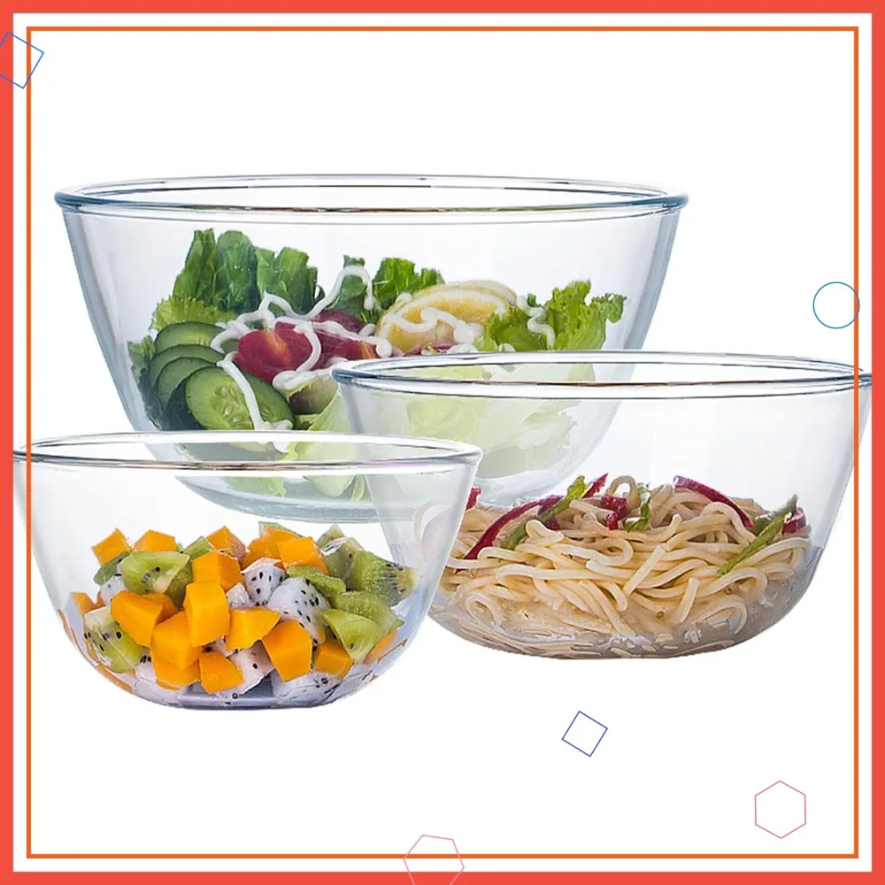 

Набор из 3 стеклянных мисок для смешивания (1 л, 2,5 л, 4,2 л) для выпечки, салатов и кухонных работ, пригоден для микроволновой печи, посудомоечной машины и духовки