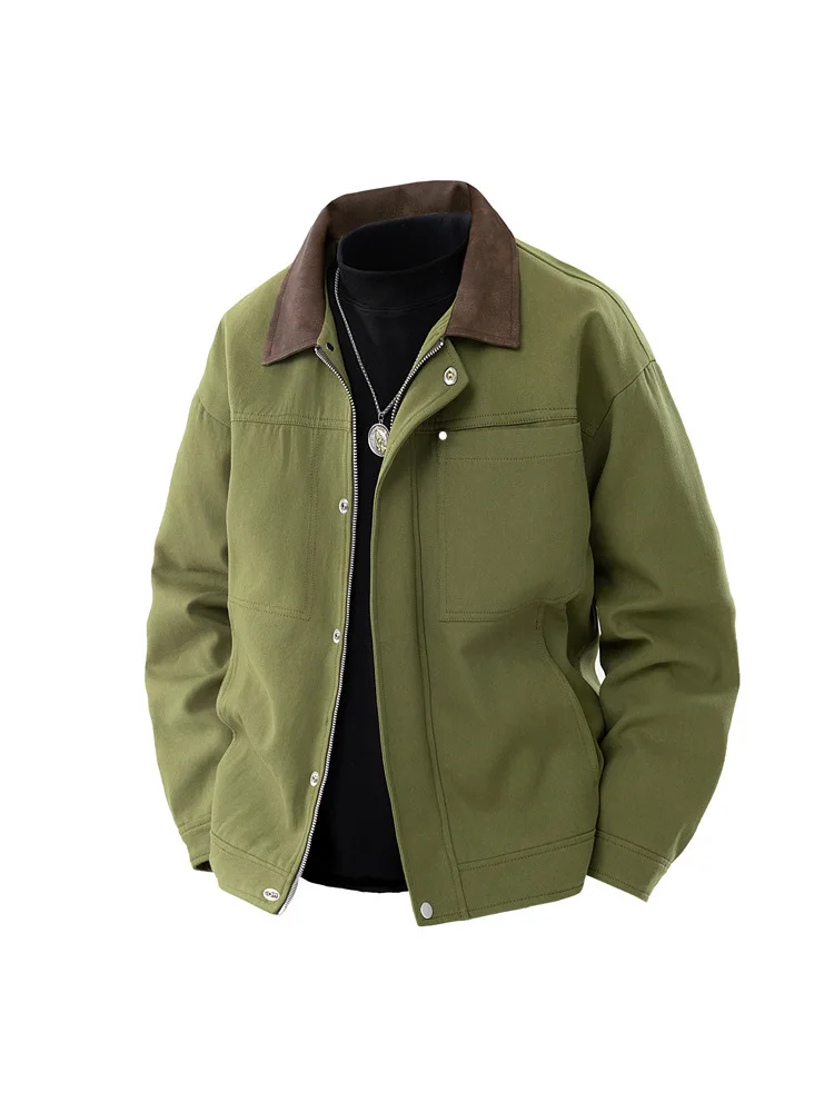 

Autumn Man Jacket Windproof Waterproof Casual Men Outerwear Thin Contrast Color Turn Down Collar Long Sleeve Pocket Male Coat