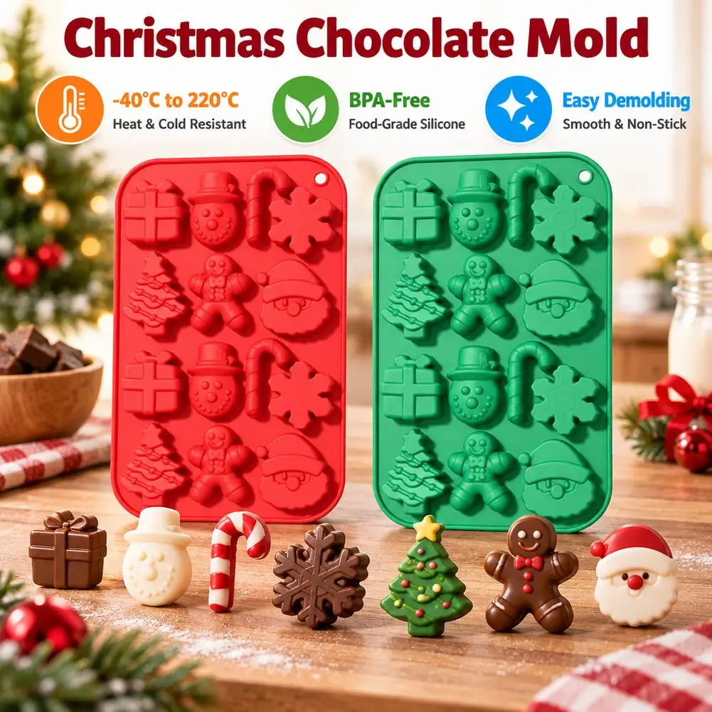 Christmas Silicone Chocolate Molds Candy Baking Moulds Handmade Snowflake Snowman Xmas Tree Gingerbread Man Santa Claus Mold
