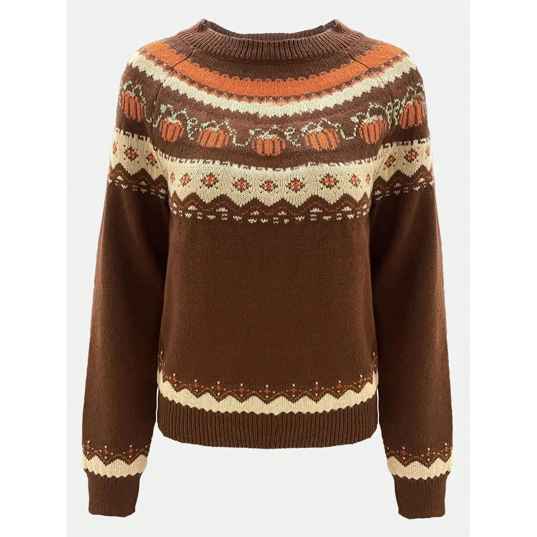 

loween Pumpkin Faionable Jacquard round Ne Casual Sweater Women's Premium Knitwear Autumn 2025 Other Material 00%