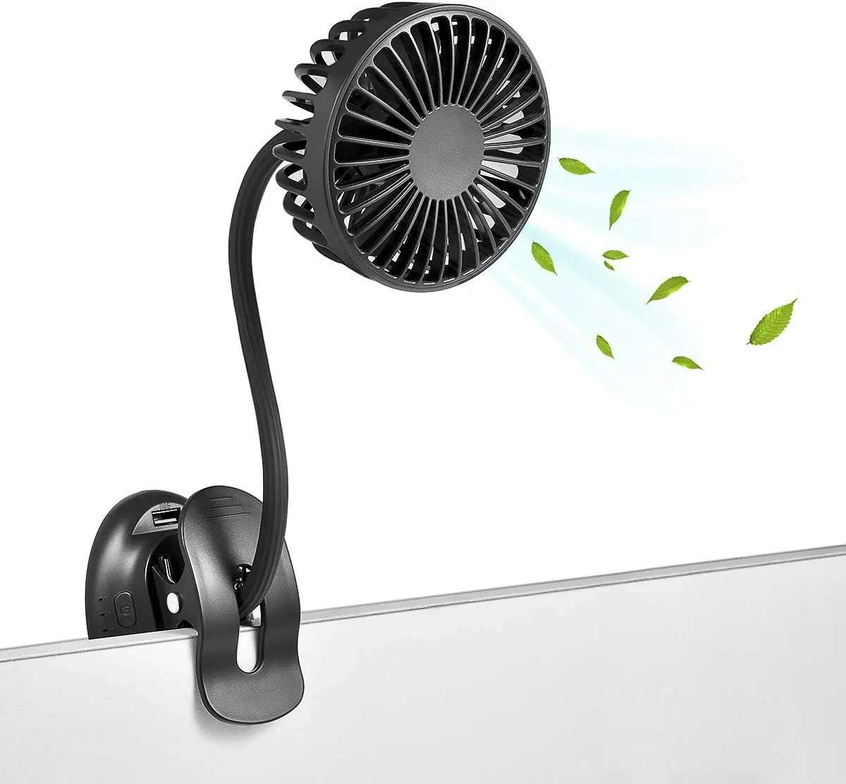 

Clip On USB Mini Desk Fan with Emergency Power Bank, Battery Operated Rechargeable Portable Fan - Flexible Neck, 3 Speed for