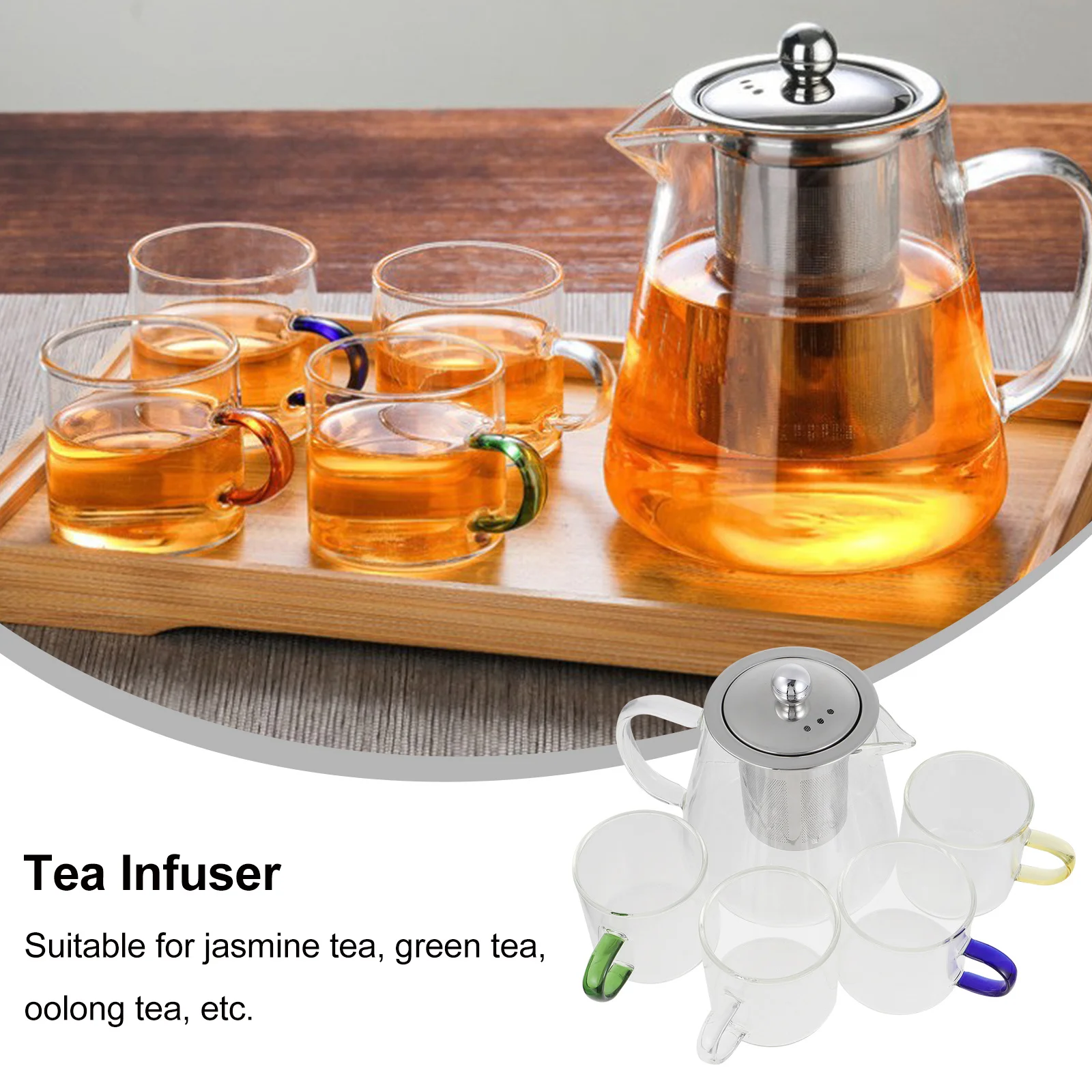 

1Set Heat Resistant Glass Teapot Transparent Boiling Tea Kettle with Stainless Steel Infuser Easy Clean Suitable for Office