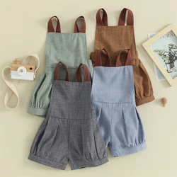 Vintage Summer Newborn Baby Boys Casual Rompers Clothes Solid Sleeveless Backless Button Jumpsuits Playsuits Toddler Clothing