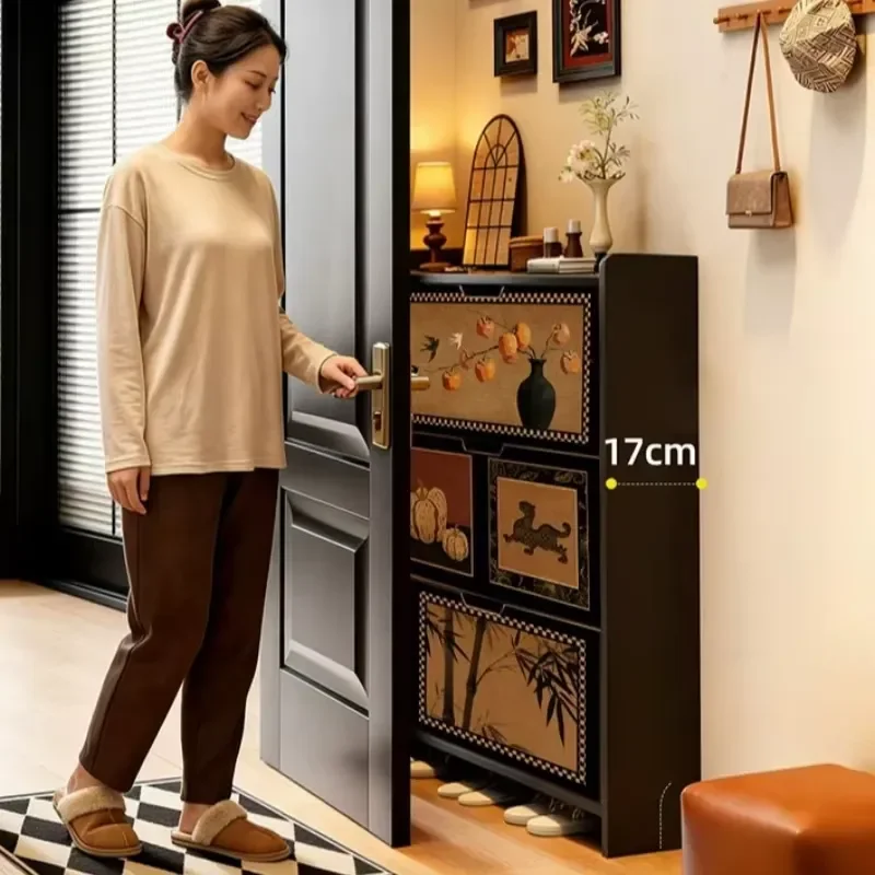 Modern Thin Narrow Shoe Cabinet Integrated Small Organizer Rack Against Wall Shoes Storage Cabinets