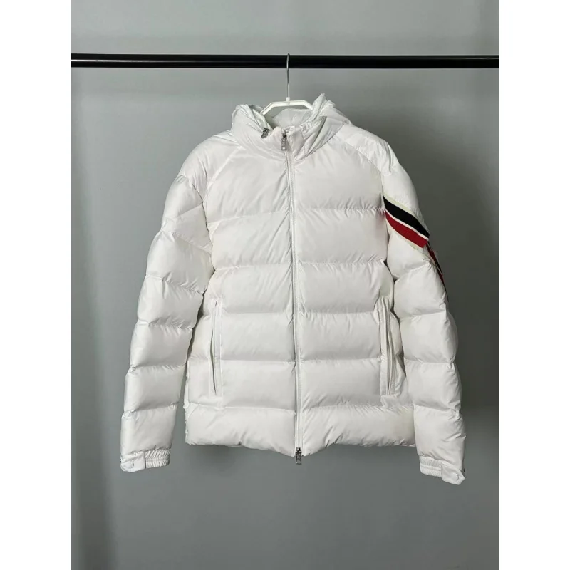 Moncl * r, chaqueta de invierno para hombre de plumas de ganso blanco, chaqueta acolchada ajustada con capucha cálida, abrigo térmico informal de