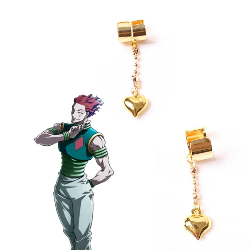 

Аниме HUNTER Hisoka, металлические аксессуары для косплея, женские зажимы для ушей в форме сердца, серьги-гвоздики для Хэллоуина, карнавала, Рождества
